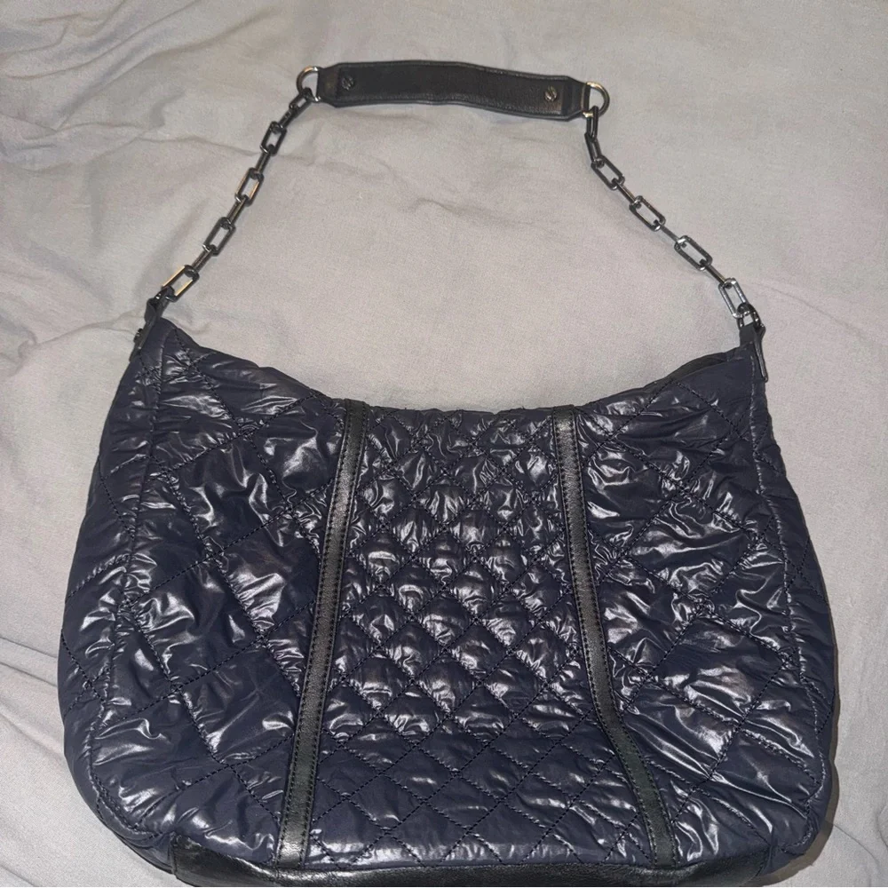 Tory Burch Alice Diamond Quilted Logo Hobo Bag Black Shoulder Handbag